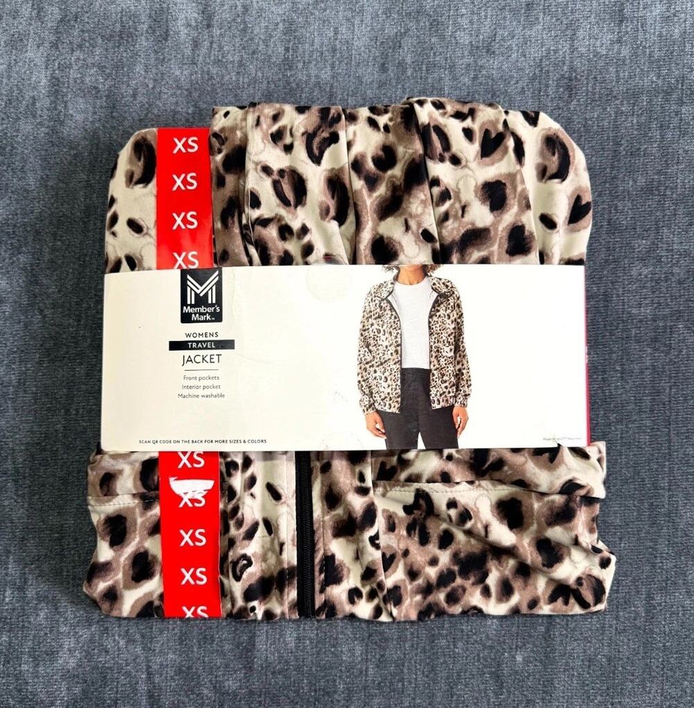 NWT Member's Mark Travel Jacket Women's X-Small Brown Animal Print Long Sleeve